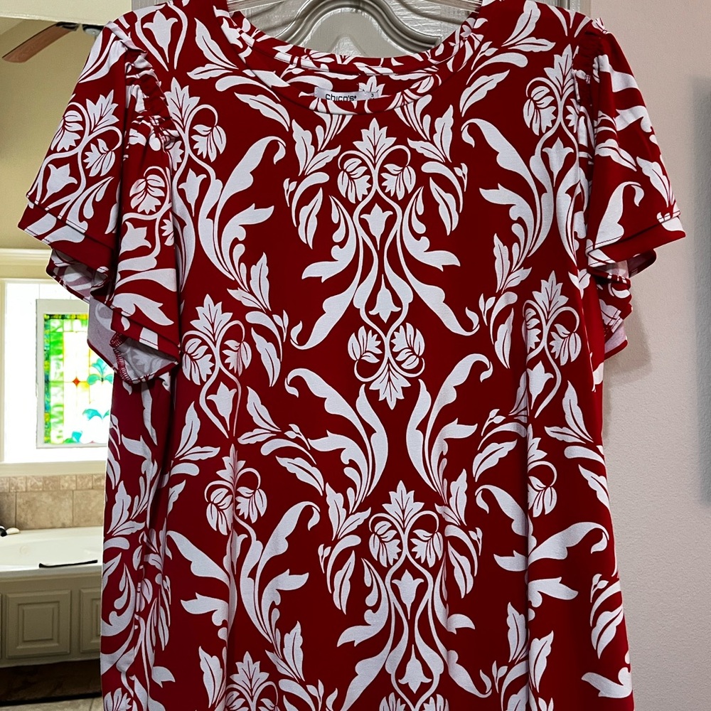 NWT - Chico's Red and White Floral Blouse - size 3